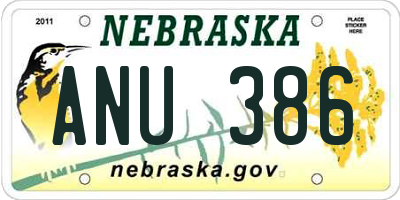 NE license plate ANU386