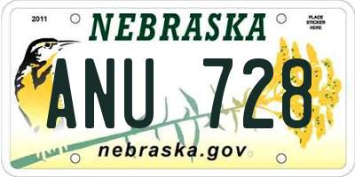 NE license plate ANU728
