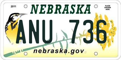 NE license plate ANU736