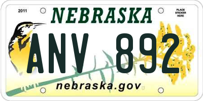 NE license plate ANV892