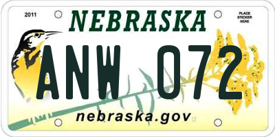 NE license plate ANW072
