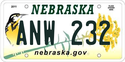 NE license plate ANW232