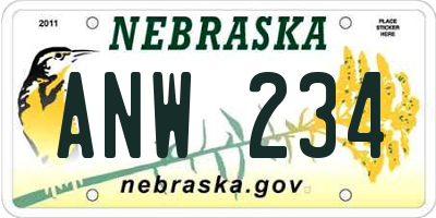 NE license plate ANW234