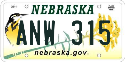 NE license plate ANW315