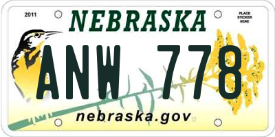 NE license plate ANW778