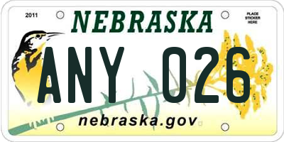 NE license plate ANY026