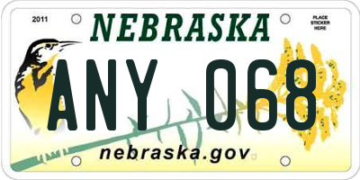 NE license plate ANY068