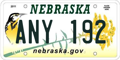 NE license plate ANY192