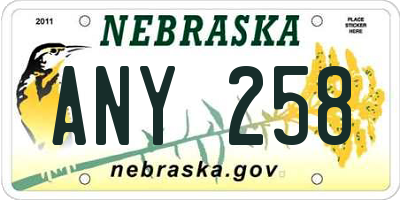 NE license plate ANY258