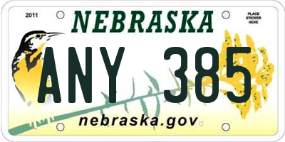 NE license plate ANY385