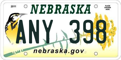 NE license plate ANY398
