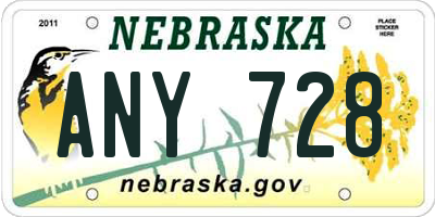 NE license plate ANY728