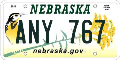 NE license plate ANY767