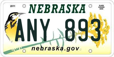NE license plate ANY893