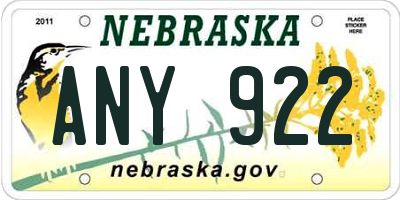 NE license plate ANY922