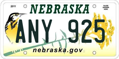 NE license plate ANY925