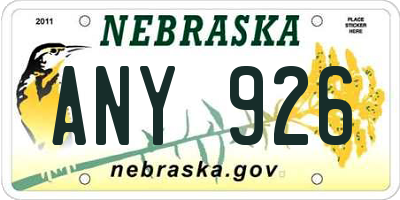 NE license plate ANY926