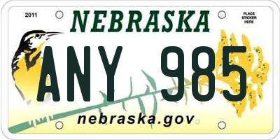 NE license plate ANY985