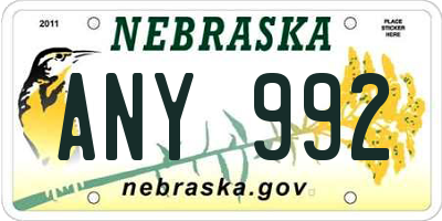 NE license plate ANY992