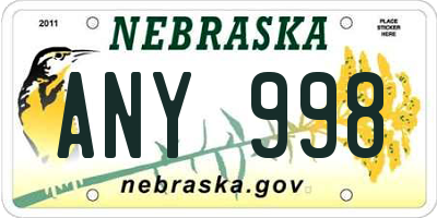NE license plate ANY998