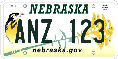 NE license plate ANZ123