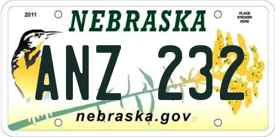 NE license plate ANZ232