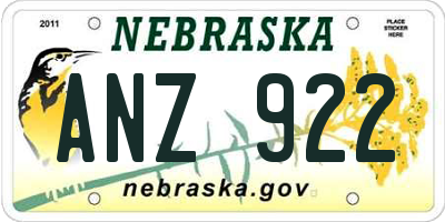 NE license plate ANZ922