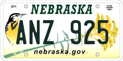 NE license plate ANZ925