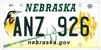 NE license plate ANZ926