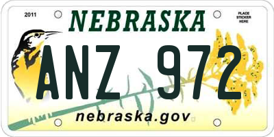 NE license plate ANZ972