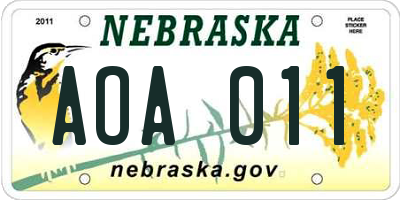NE license plate AOA011
