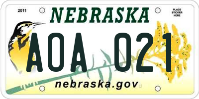 NE license plate AOA021