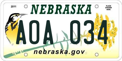 NE license plate AOA034
