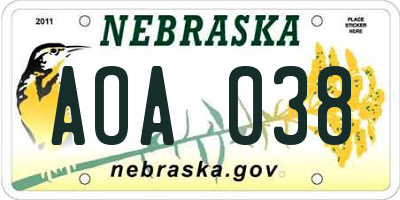 NE license plate AOA038