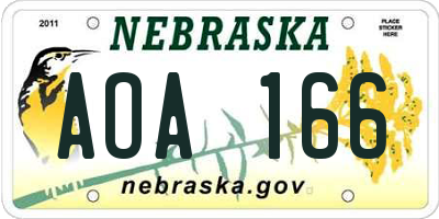 NE license plate AOA166