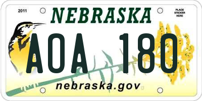 NE license plate AOA180