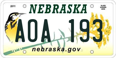 NE license plate AOA193