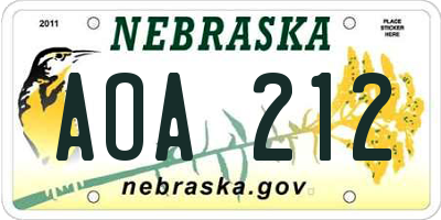 NE license plate AOA212
