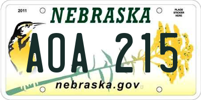 NE license plate AOA215