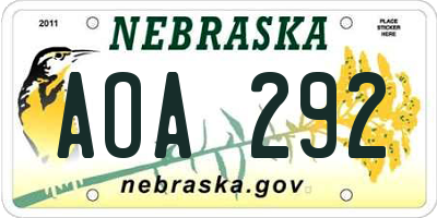 NE license plate AOA292