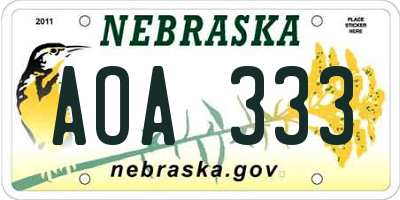 NE license plate AOA333