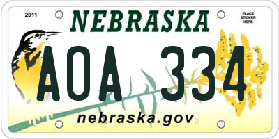 NE license plate AOA334