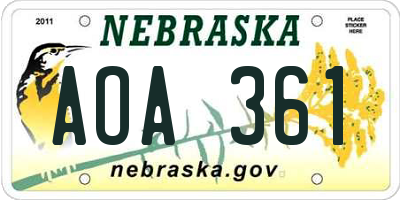 NE license plate AOA361