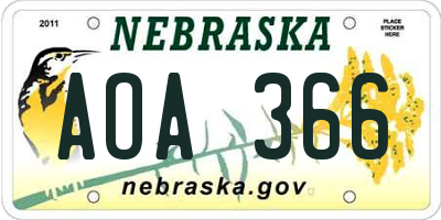 NE license plate AOA366