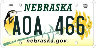 NE license plate AOA466