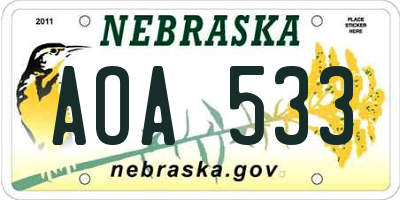 NE license plate AOA533