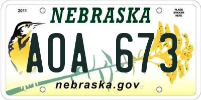 NE license plate AOA673
