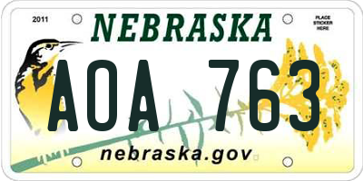 NE license plate AOA763