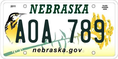 NE license plate AOA789
