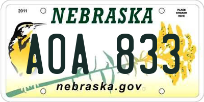NE license plate AOA833